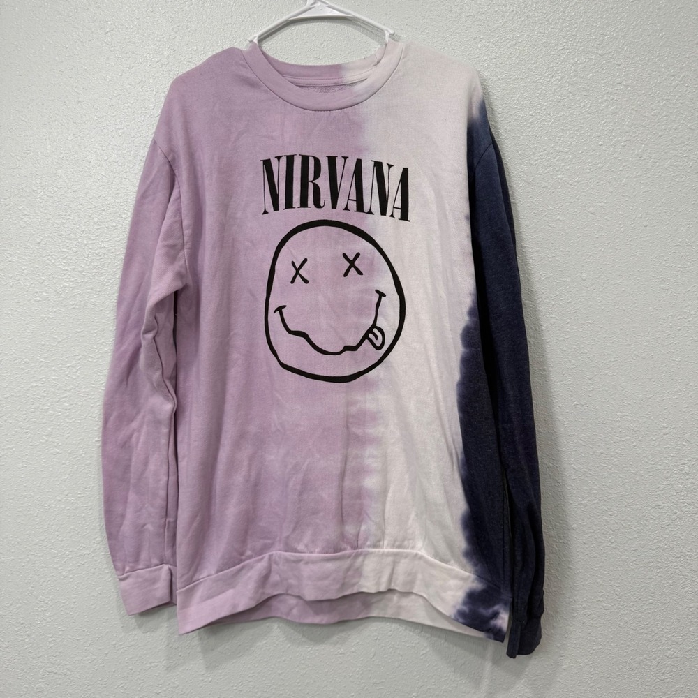 Nirvana Smiley Face Tie Dye Sweatshirt Purple White Navy Blue XL Band Merch